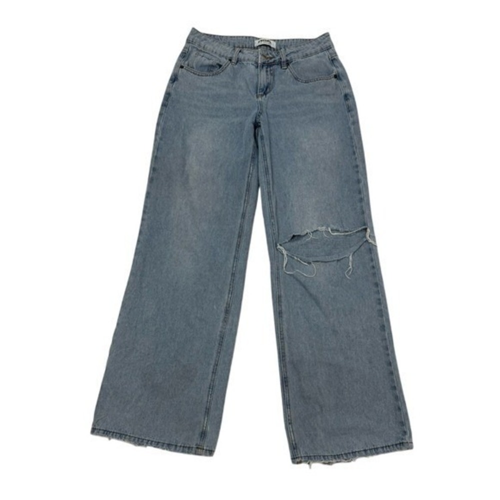 RSQ Low Rise Baggy Jeans Size 25 Distressed Knee Wide Leg Y2K Skater Light Wash